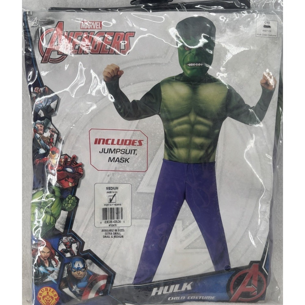Kids Boys Marvel Avengers Hulk Jumpsuit Mask M (8-10) 5-7 Yrs Halloween Costume